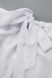 Vestido branco moda casual plus size com estampa básica decote oco sem mangas