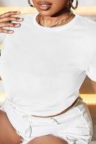 Vita T-shirts med o-halsade lapptröjor för dagligt mode