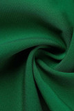 Бело-зеленый модный повседневный принт в стиле пэчворк с отложным воротником и пряжкой с длинным рукавом из двух частей