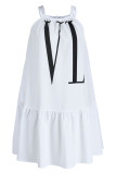 Vit Mode Casual Plus Size Print Basic O-hals ärmlös klänning