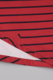 Robe à manches courtes à col carré et à imprimé décontracté rouge