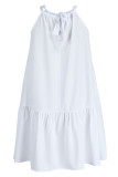 Vestido branco moda casual plus size com estampa básica decote oco sem mangas