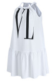 Белое модное повседневное платье больших размеров с принтом и круглым вырезом без рукавов