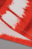 Tangerine Röd Mode Casual Print Patchwork V-hals lång Klänning
