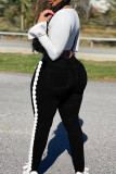 Schwarze, lässige, solide Patchwork-Patch-Denim-Jeans mit hoher Taille