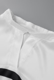 Blanc Casual Street Striped Print Patchwork Mandarin Collar Robes droites