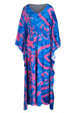 Пурпурное модное повседневное длинное платье в стиле пэчворк с V-образным вырезом
