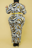 Кофейный сексуальный принт в стиле пэчворк с круглым вырезом, юбка в один шаг, платья больших размеров (содержит пояс)