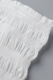 Blanco sexy sólido patchwork pliegue fibroso orillo correa de espagueti una línea de vestidos