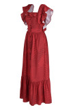 Rotes Mode-beiläufiges Druck-Patchwork-Quadrat-Kragen-Kurzarm-Kleid