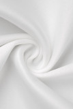 Macacão branco moda casual patchwork transparente com decote em V