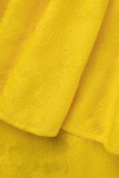 Vestido de noite de retalhos sexy moda amarela sem costas fora do ombro