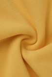 Colarinho com capuz amarelo casual patchwork sólido manga longa duas peças