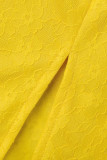 Robe de soirée jaune à la mode en patchwork sexy dos nu sur l'épaule