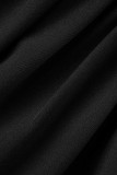 Schwarze, sexy, solide, Patchwork-Falten, fadenförmige Webkanten-Spaghetti-Träger, Kleider in A-Linie