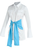 Robe chemise à col rabattu en patchwork uni à la mode blanche