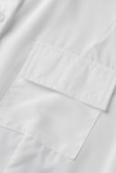 Weißes, modisches, lässiges, solides Patchwork-Hemdkleid mit Umlegekragen
