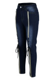 Jeans jeans skinny casual moda casual patchwork sólido frenulum cintura alta