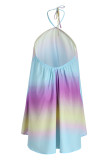 Gradient Color Fashion Casual Print Bandage Backless Halter Robe sans manches Robes