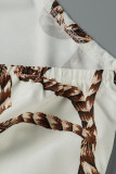 Weiß Grün Mode Casual Print Bandage Backless Halfter Ärmelloses Kleid Kleider