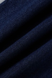 ライトブルーファッションカジュアルソリッドパッチワーク小帯ハイウエストスキニーデニムジーンズ