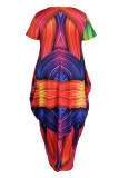 Robe à manches courtes à col rond et à imprimé multicolore à la mode décontractée Robes de grande taille