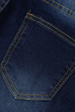 Jeans skinny in denim a vita alta con frenulo patchwork solido blu chiaro alla moda