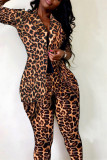Pantaloni cardigan con stampa casual alla moda con stampa leopardata Colletto rovesciato Plus Size in due pezzi