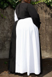 Schwarz-weiße, lässige, solide Bandage-Patchwork-V-Ausschnitt, gerade Kleider in Übergröße