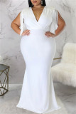 Белое модное повседневное длинное платье больших размеров с кисточками в стиле пэчворк с V-образным вырезом