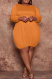 Tangerine Street Твердое платье в стиле пэчворк с круглым вырезом и фонариком Плюс размер