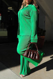 Green Casual Solid Patchwork Buckle Fold Turndown Collar Long Sleeve Two Pieces
