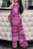 Purple Fashion Casual Print Patchwork Turndown Collar Long Sleeve Two Pieces