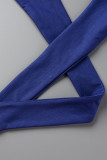 Azul sexy sólido vendaje patchwork cuello en V más tamaño dos piezas