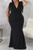 Черное модное повседневное длинное платье больших размеров с кисточками в стиле пэчворк с V-образным вырезом