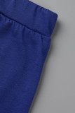 Azul sexy sólido vendaje patchwork cuello en V más tamaño dos piezas