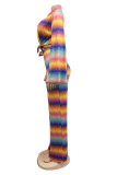 Фиолетовый модный повседневный принт в стиле пэчворк с отложным воротником и длинным рукавом из двух частей