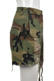 Camouflage Mode Casual Camouflage Print Ripped Patchwork Vanliga shorts med hög midja