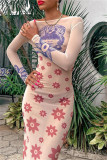 Vestidos de manga comprida com estampa sexy de damasco fashion transparente