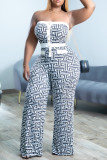 Vita sexiga Casual Print Patchwork Backless Strapless Plus Size Jumpsuits