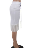Rosenrote, elegante, solide Patchwork-Hosen mit hoher Taille, gerade, einfarbig