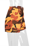 Orangefarbene, modische, lässige, Patchwork-Shorts mit Tarnmuster und normaler hoher Taille