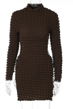 Brownness Sexy Solid Hollowed Out Half A Turtleneck Pencil Skirt Dresses