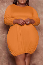 Tangerine Street Твердое платье в стиле пэчворк с круглым вырезом и фонариком Плюс размер