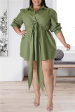 White Fashion Casual Solid Patchwork Turndown Collar Shirt Dress Plus Size Dresses