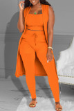 Orange Fashion Casual Solid Patchwork ärmelloses dreiteiliges Set