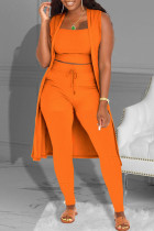 Set di tre pezzi senza maniche patchwork solido arancione moda casual