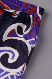 Viola casual stampa patchwork fibbia colletto turndown mezza manica due pezzi
