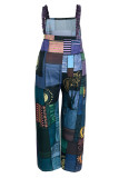 Groene Mode Casual Street Print Patchwork Spaghetti Band Losse Jumpsuits