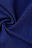 Синий сексуальный однотонный бинт в стиле пэчворк с V-образным вырезом плюс размер из двух частей